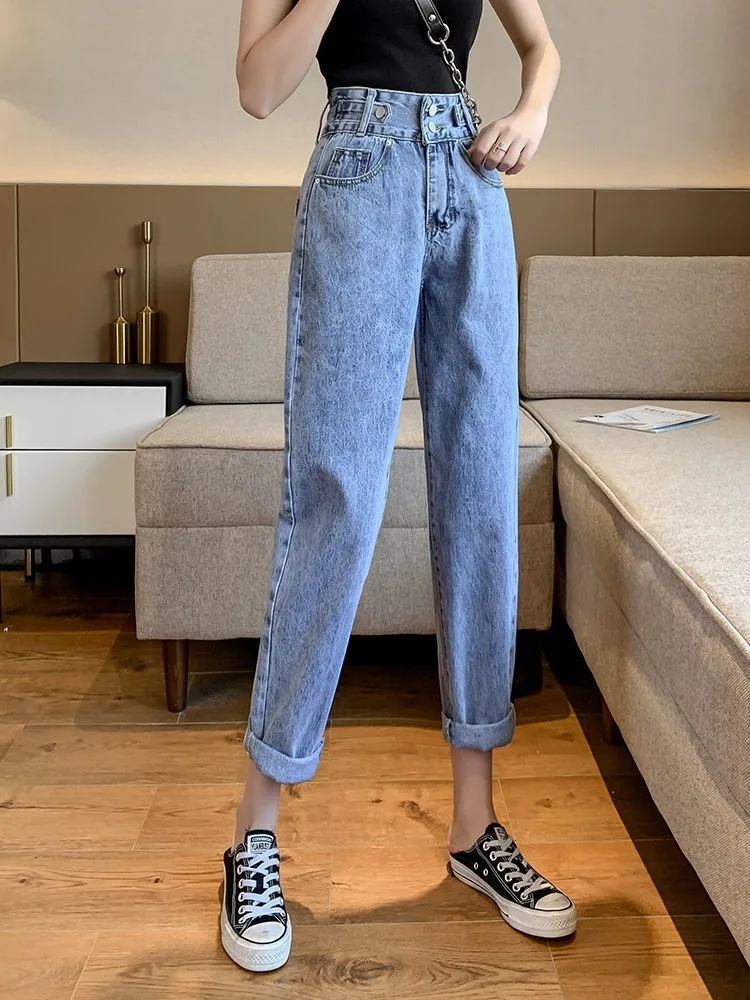 

Button Fly High Waist Harem Pants Indie Fashion Loose Blue Jeans Women 2021 New Y2k Chic Korean Denim Pants Body Vintage Jeans