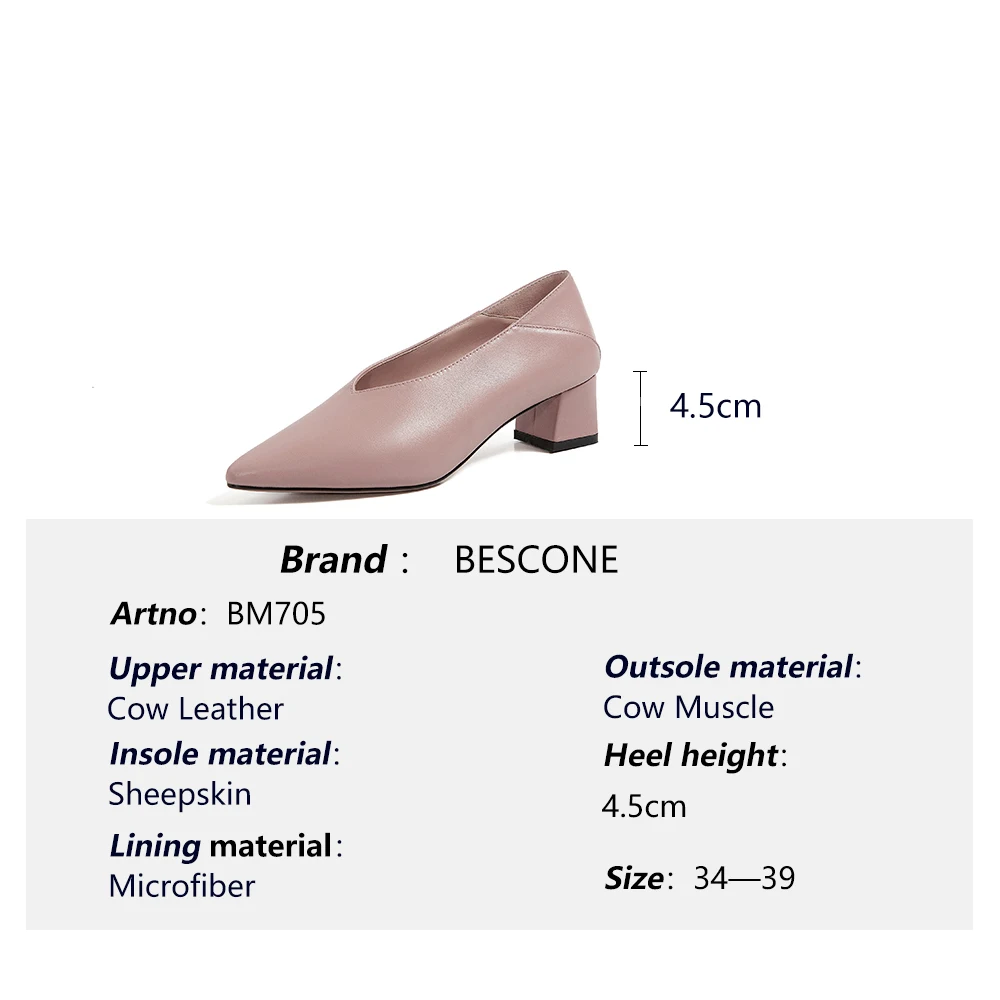 BESCONE Women's Dress Shoes High Quality Genuine Leather Square Heel Retro Concise Pointed Toe Comfort Working 2021 Pumps BM705
BESCONE Women's Dress Shoes High Quality Genuine Leather Square Heel Retro Concise Pointed Toe Comfort Working 2021 Pumps BM705