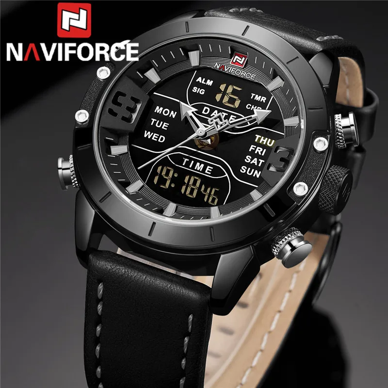 NAVIFORCE мужские часы цифровые спортивные Топ бренд Роскошные черные наручные