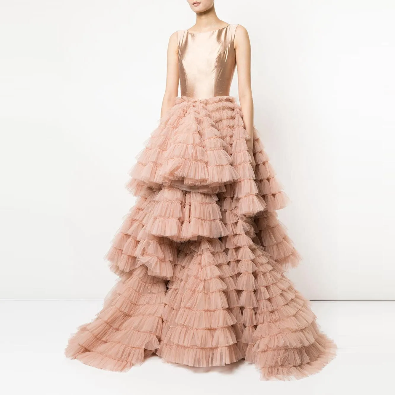 Champagne Tulle Ball Gown Dress Satin O-Neck Dress Lush Tiered Prom Dress Elegant Women's Evening Dress For Wedding Guest Dress 
Champagne Tulle Ball Gown Dress Satin O-Neck Dress Lush Tiered Prom Dress Elegant Women's Evening Dress For Wedding Guest Dress