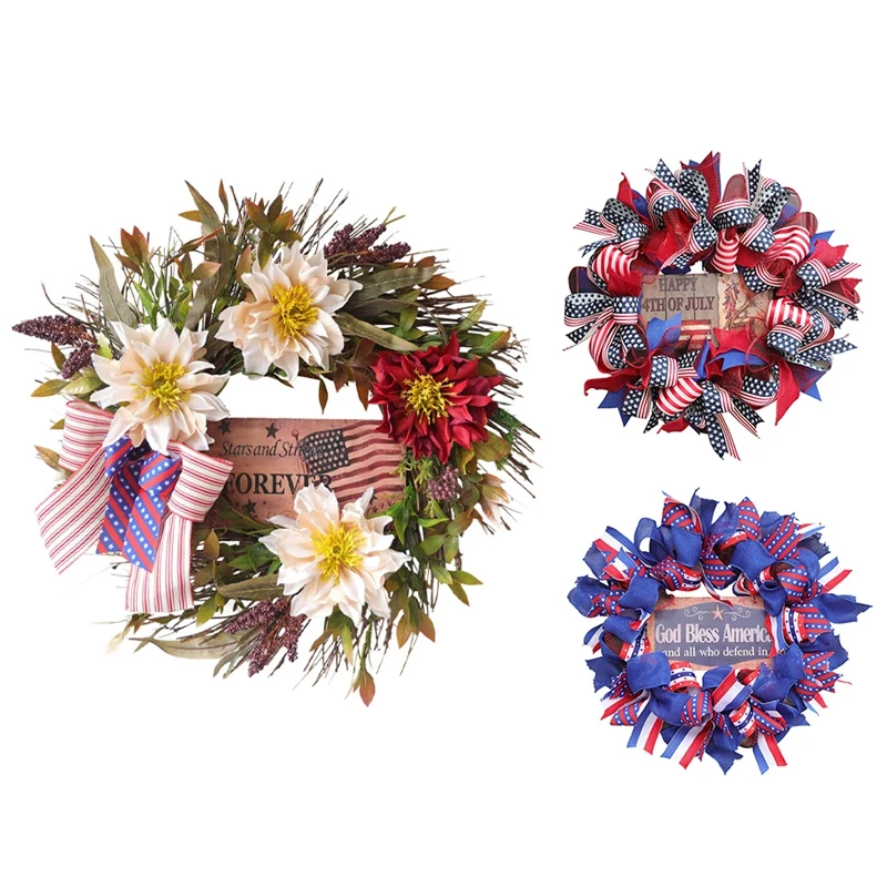 

Patriotic Wreath Independence Day Decoration Wreath 4Th of July Memorial Day Wreaths Decor for Front Door Wall Outside