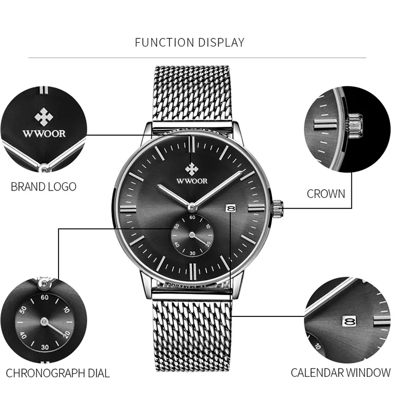 WWOOR Brand Fashion Ultra Thin Mens Watches Luxury Steel Mesh Quartz Sports Watch Men Waterproof Chronograph Relojes Hombre 2020
WWOOR Brand Fashion Ultra Thin Mens Watches Luxury Steel Mesh Quartz Sports Watch Men Waterproof Chronograph Relojes Hombre 2020