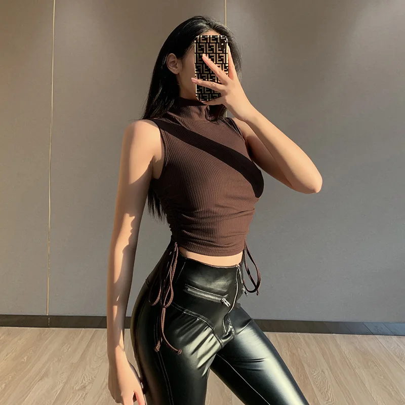 y2k Crop top 2021 Summer fashion small vest 28473P slim solid color round neck drawstring Short vest Women
y2k Crop top 2021 Summer fashion small vest 28473P slim solid color round neck drawstring Short vest Women