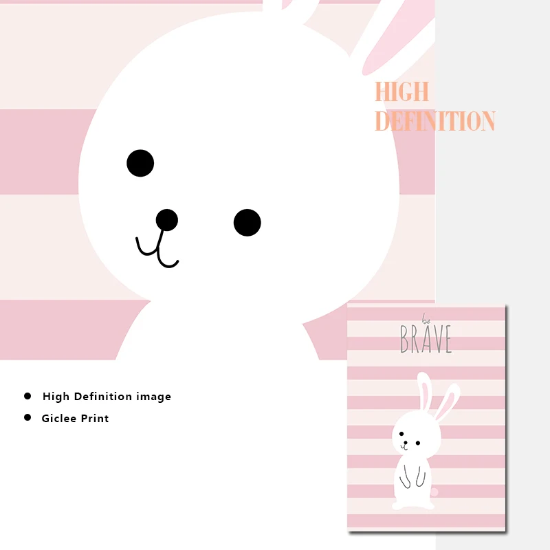 Kawaii розовый мультфильм холст постер кролик детская стена Художественная печать