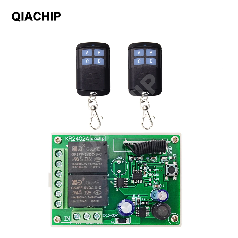 

QIACHIP 433Mhz Universal RF Relay Wireless Remote Control Switch DC 6V 12V 24V 30V 2Ch Receiver Module For Garage Gate Door Key