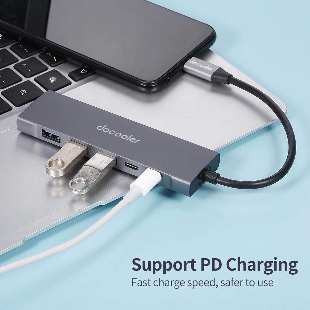 docooler 6-in-1 Multifunctional Type-C Aluminum Alloy Hub Type-C to Type-C USB3.0 HD Converter Adapter Support PD Charging
docooler 6-in-1 Multifunctional Type-C Aluminum Alloy Hub Type-C to Type-C USB3.0 HD Converter Adapter Support PD Charging
