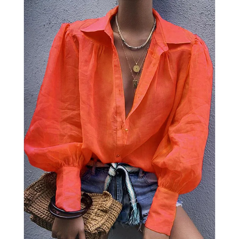 Women Fashion Long Lantern Sleeve Office Lady Chiffon Blouse Shirt Ladies Solid Single Breasted Turn-Down Collar Tops
Women Fashion Long Lantern Sleeve Office Lady Chiffon Blouse Shirt Ladies Solid Single Breasted Turn-Down Collar Tops