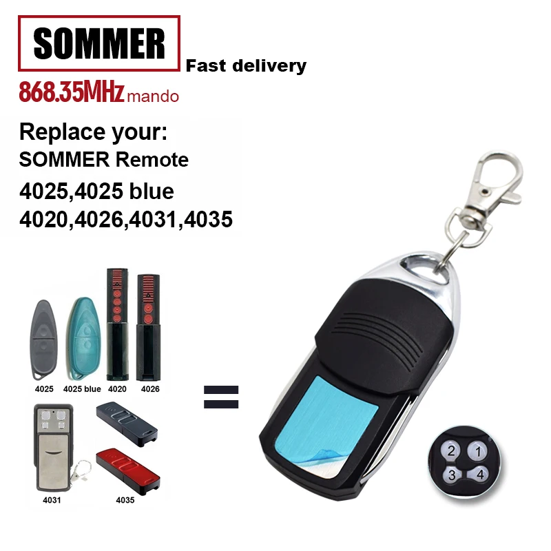For SOMMER 4011 4010 4021 4025 TX02-868-2 4035 4031 4026 TX03-868-2 Command Garage Door Remote Control 868.35MHz Gate Opener
For SOMMER 4011 4010 4021 4025 TX02-868-2 4035 4031 4026 TX03-868-2 Command Garage Door Remote Control 868.35MHz Gate Opener