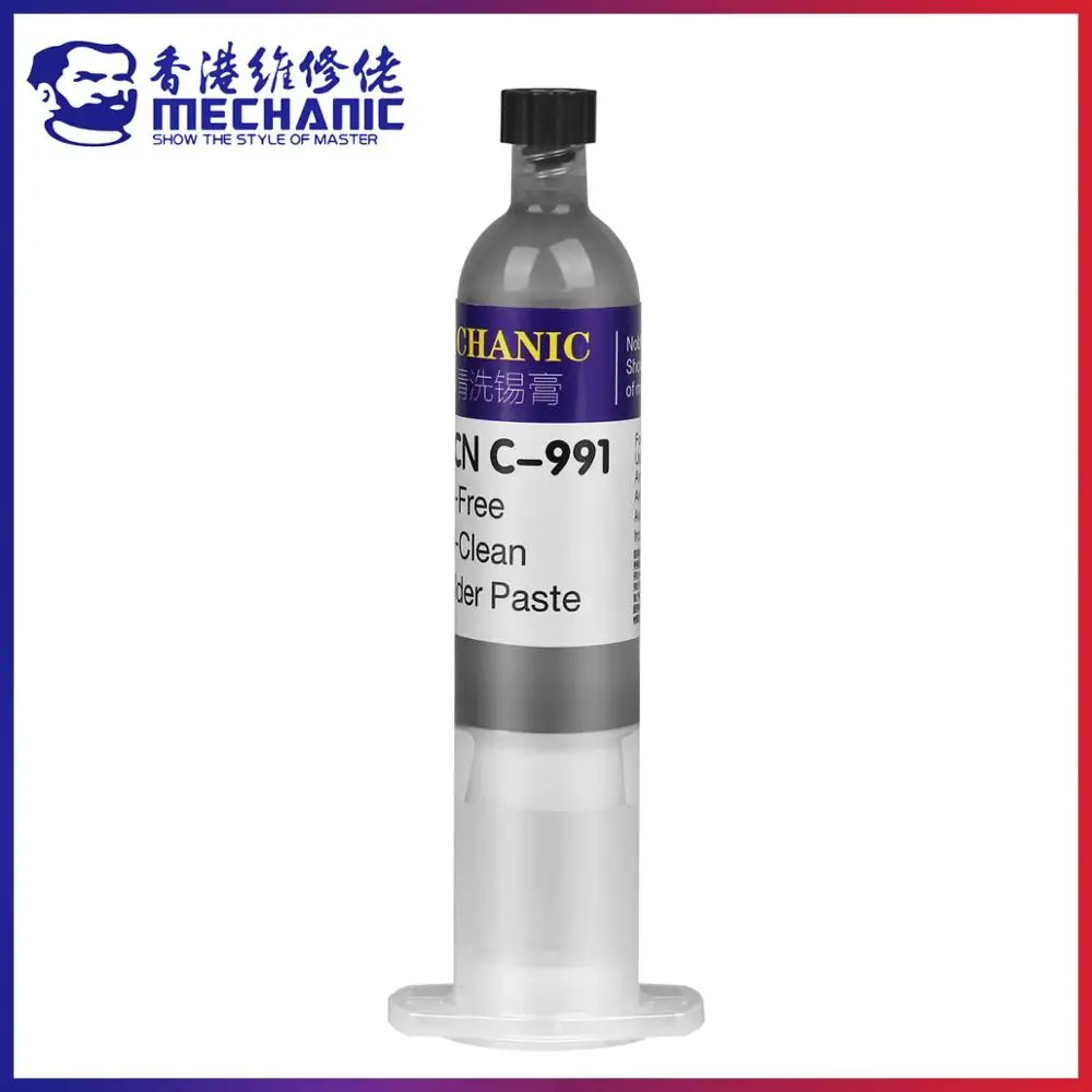 MECHANIC C991 Lead-Free Solder Tin Paste 183 degree Melting Point Sn63/Bi35/Ag1 Welding Flux Cream BGA LED Rework Repair Tool
MECHANIC C991 Lead-Free Solder Tin Paste 183 degree Melting Point Sn63/Bi35/Ag1 Welding Flux Cream BGA LED Rework Repair Tool