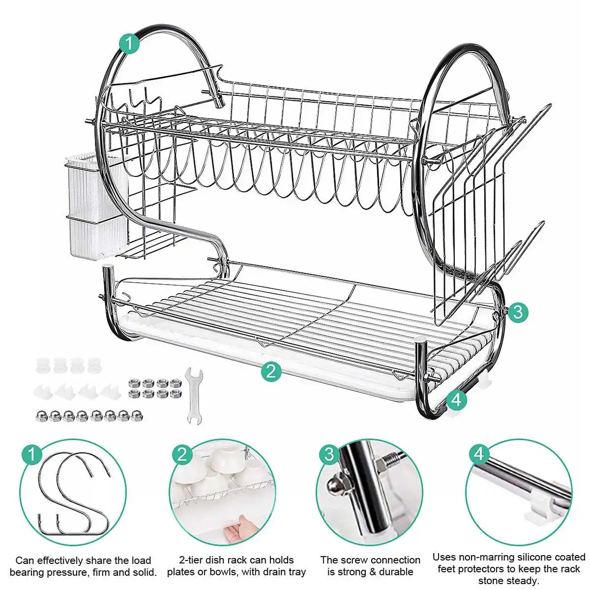 2 Layer Dish Drainer Stainless Steel Art Kitchen Cutlery Drain Rack Utensils Storage Organizer Rustproof Dishes Plates Shelf
2 Layer Dish Drainer Stainless Steel Art Kitchen Cutlery Drain Rack Utensils Storage Organizer Rustproof Dishes Plates Shelf