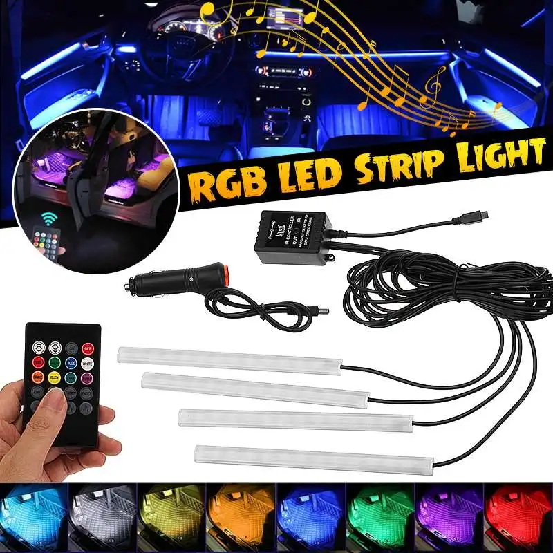 4pcs Car Interior Light RGB LED Decorative Light Strip Car Foot Light Wireless Remote Music Control Multiple Modes
4pcs Car Interior Light RGB LED Decorative Light Strip Car Foot Light Wireless Remote Music Control Multiple Modes
