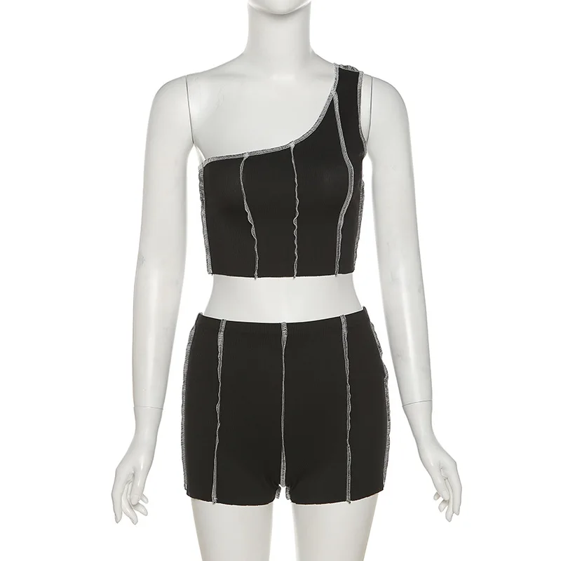Two Piece Set Women Sleeveless One Shoulder Top And Short Pants Summer Woman Clothes Fashion Patchwork Streetwear
Two Piece Set Women Sleeveless One Shoulder Top And Short Pants Summer Woman Clothes Fashion Patchwork Streetwear
