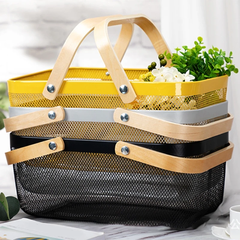 Nordic Metal Mesh Fruit Basket Bin with Double Wooden Handle Multi-functional Wrought Iron Wire Rectangle Kitchen Storage Supply
Nordic Metal Mesh Fruit Basket Bin with Double Wooden Handle Multi-functional Wrought Iron Wire Rectangle Kitchen Storage Supply