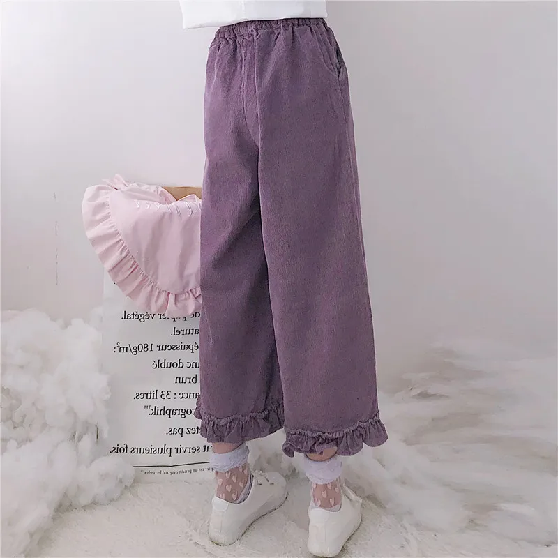 Purple Khaki Corduroy Wide Leg Pants Preppy School Girl Cute Kawaii Ruffles Capris Japanese Fall Winter Women Lolita Style Pants
Purple Khaki Corduroy Wide Leg Pants Preppy School Girl Cute Kawaii Ruffles Capris Japanese Fall Winter Women Lolita Style Pants