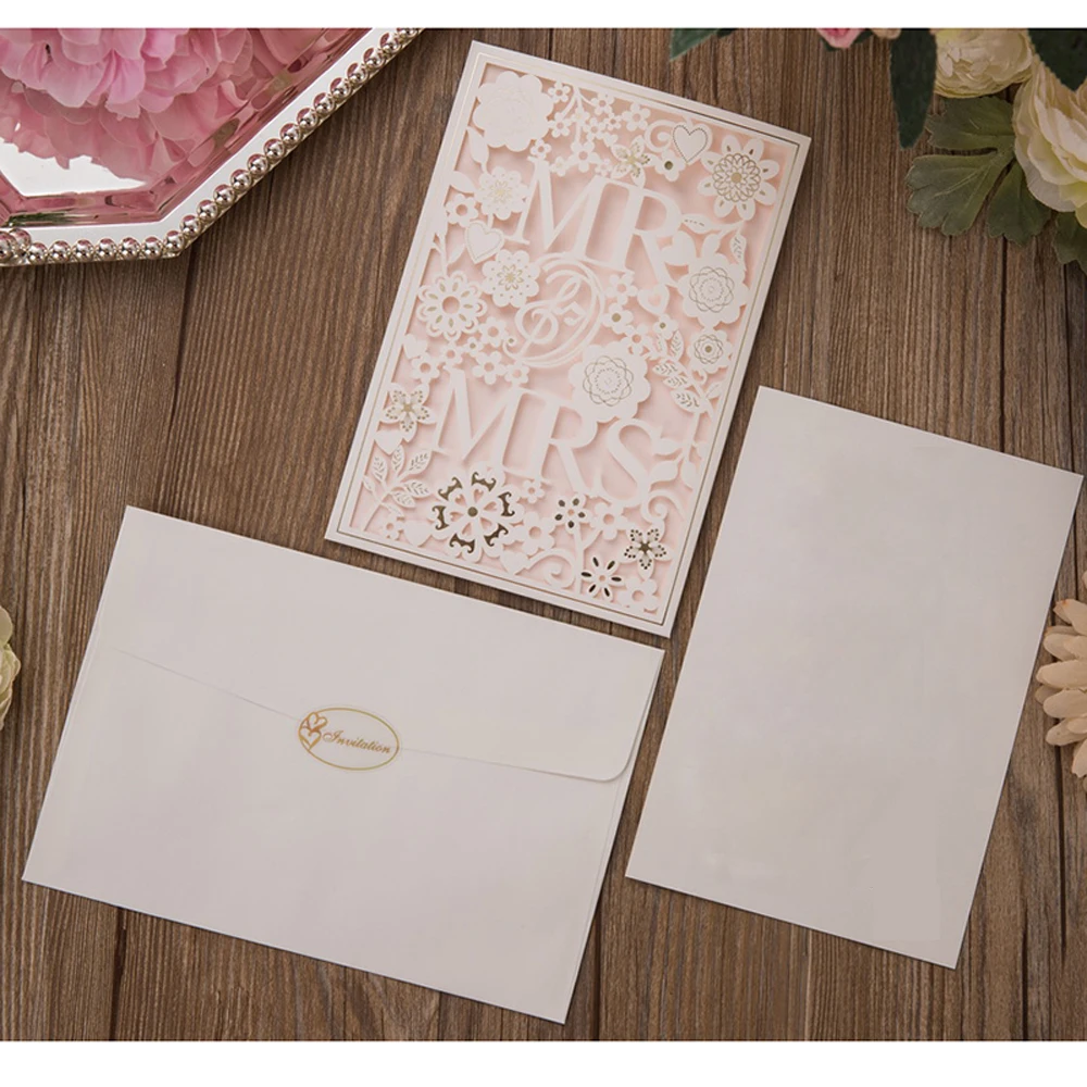 10pcs/pack Laser Cut Wedding Invitations Card Kit MR&MRS Carved Invitations Greeting Cards Wedding Party Favor Decorations
10pcs/pack Laser Cut Wedding Invitations Card Kit MR&MRS Carved Invitations Greeting Cards Wedding Party Favor Decorations