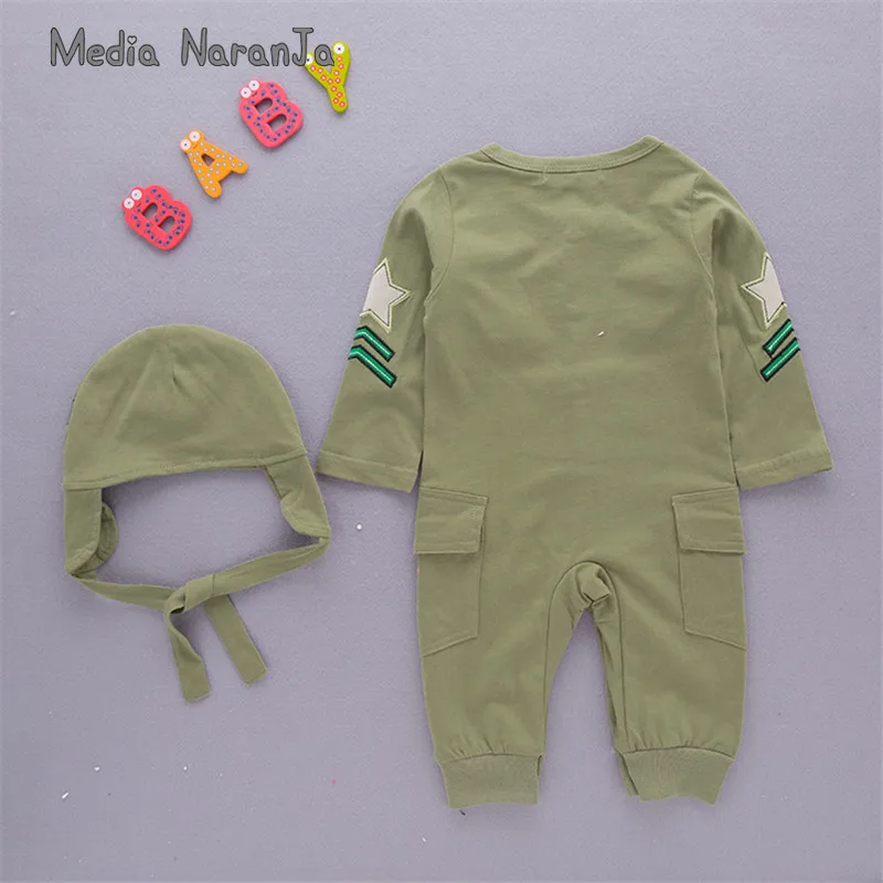 Baby Boy Infant Green Full Sleeves Pilot Aviator Romper+Hat 2pcs Set Playsuit Outfit Jumpsuit Rompers Cotton Costume |