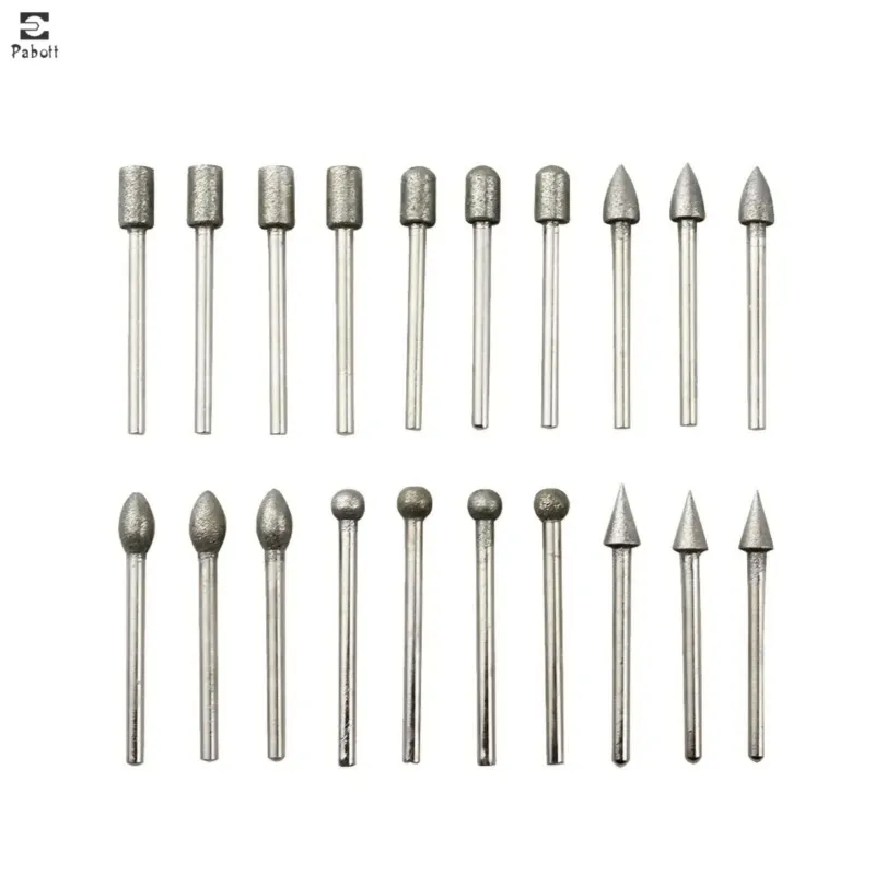 20 Pcs 3mm Shank Diamond Grinding Bits Head Mounted Burr Point Set For Jade Jewelry, Stone, Ceramic Grinding/ Carving/ Polishing
20 Pcs 3mm Shank Diamond Grinding Bits Head Mounted Burr Point Set For Jade Jewelry, Stone, Ceramic Grinding/ Carving/ Polishing