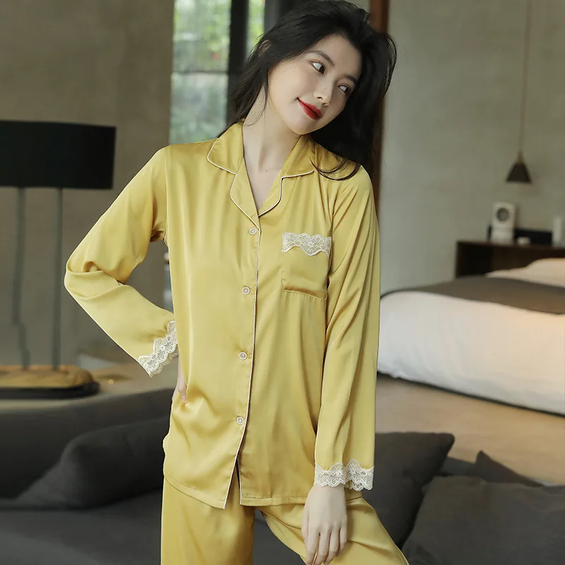 Casual Sleepwear Women Pajamas Set Lounge Wear Satin 2 Pieces Shirt&Pants Pijamas 2021 Autumn New Pyjamas Suit Lingerie
Casual Sleepwear Women Pajamas Set Lounge Wear Satin 2 Pieces Shirt&Pants Pijamas 2021 Autumn New Pyjamas Suit Lingerie