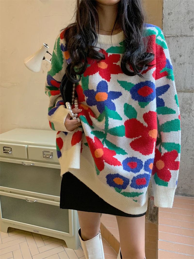 Sweater Pullover 2021 Autumn Winter Sweet Flower Knit Blouse Jacquard Loose Pullover Women Long-sleeved Knit Sweater Blouse
Sweater Pullover 2021 Autumn Winter Sweet Flower Knit Blouse Jacquard Loose Pullover Women Long-sleeved Knit Sweater Blouse