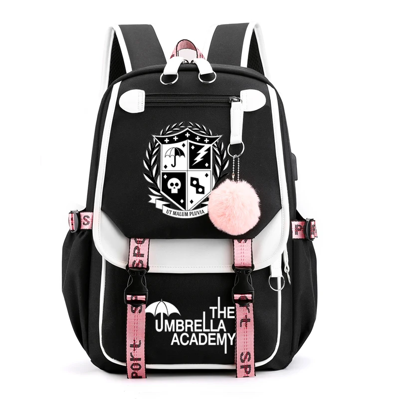 

New The Umbrella Academy USB Backpack Women Men Teenager School Bag Women USB Travel Rucksack Large Mochila Escolar