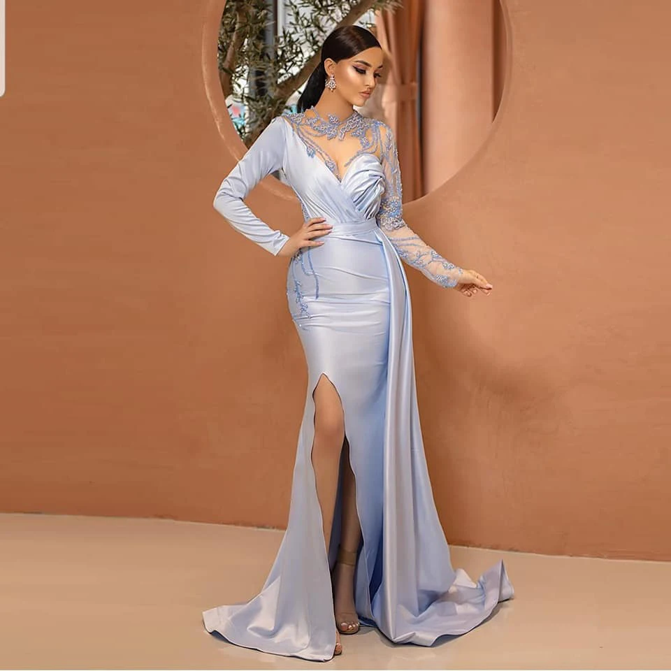 Charming Elegant Mermaid Evening Dresses Long Sleeves Lace Appliques Satin Split Women Formal Prom Party Gowns Custom Made
Charming Elegant Mermaid Evening Dresses Long Sleeves Lace Appliques Satin Split Women Formal Prom Party Gowns Custom Made