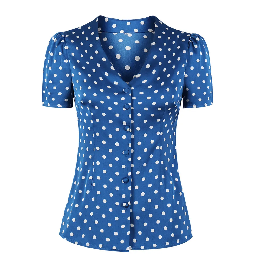 Debracat Vintage Short Sleeve Women's Fashion V-neck Commute High Quality Women Woman Shirts Sea Blue Casual White Dot Bow
Debracat Vintage Short Sleeve Women's Fashion V-neck Commute High Quality Women Woman Shirts Sea Blue Casual White Dot Bow