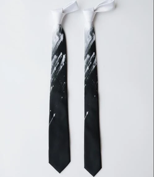 Free shipping New Original Men women black and white meteorite 7cm5.5cm printing tie meteor gradient retro college narrow strip |