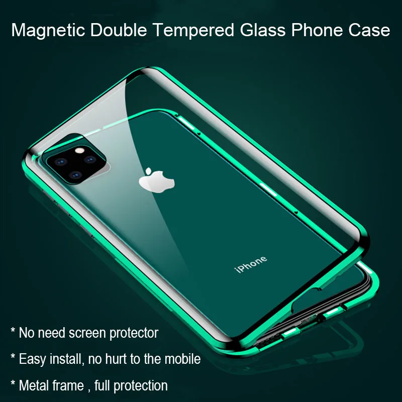 Магнитный чехол для телефона из двойного закаленного стекла iPhone 6S 7 8 Plus 11 Pro X XR XS MAX