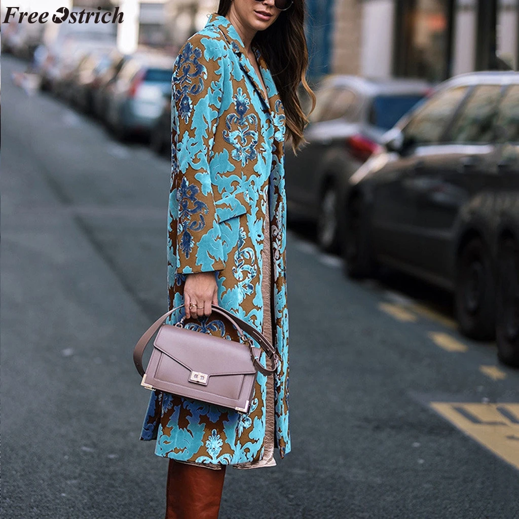 SAGACE Women Fashion Print Button Pockets Warm Woolen Long Sleeve Tops Coat Wool Blend Cape Tweed Outwear | Женская одежда