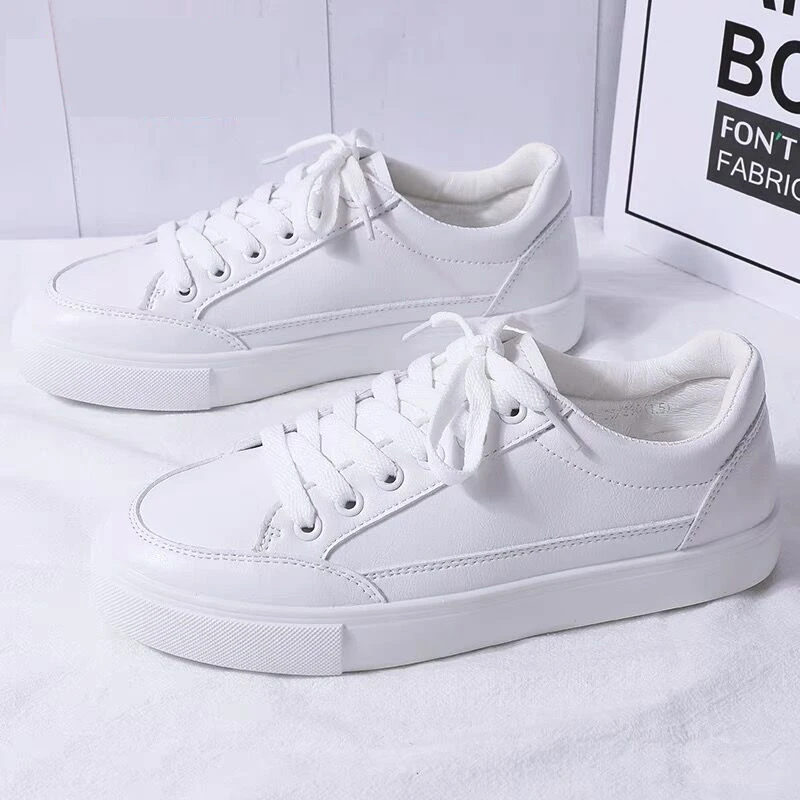 Autumn New Women's Vulcanized Shoes Solid Color PU Round Toe Lace-up Sneakers Comfortable Flat Bottom All-match White Shoes 2022
Autumn New Women's Vulcanized Shoes Solid Color PU Round Toe Lace-up Sneakers Comfortable Flat Bottom All-match White Shoes 2022