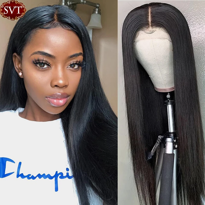 SVT 4x4 Lace Closure Straight Wig Natural Hairline Middle Part T Human Hair Wigs For Black Women Pre Plucked Baby | Шиньоны и парики