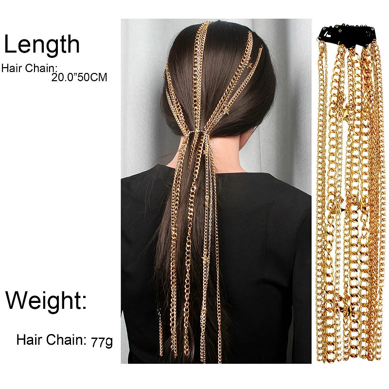 Модные украшения для волос золотистого цвета цепочка с кисточками и звездами