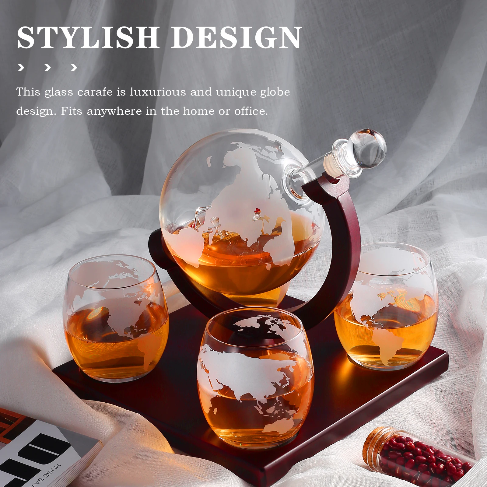 Whiskey Decanter Set with Four Glass Cups and Classical Wooden Stand, 1000ml Globe Decanter for Wine, Brandy, Bourbon, Scotch
Whiskey Decanter Set with Four Glass Cups and Classical Wooden Stand, 1000ml Globe Decanter for Wine, Brandy, Bourbon, Scotch