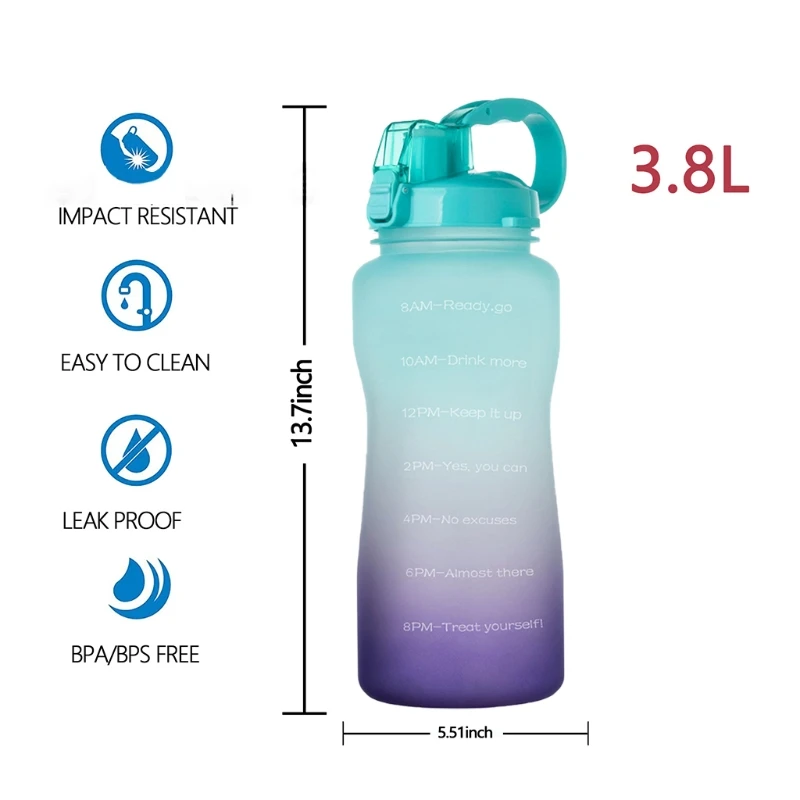 2.0/3.8 Liters Water Bottle - BPA-free Large Inspirational Sports Water Bottle Leak-proof Frosted Tritan
2.0/3.8 Liters Water Bottle - BPA-free Large Inspirational Sports Water Bottle Leak-proof Frosted Tritan