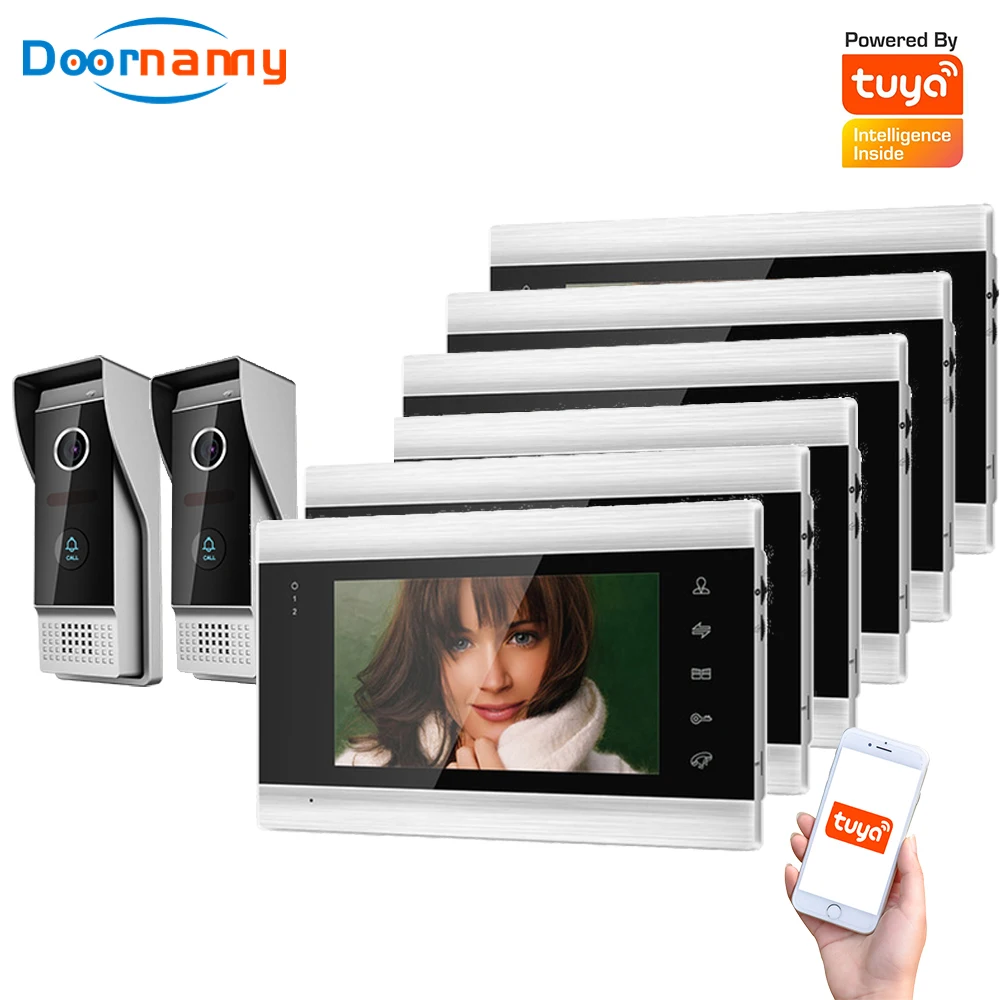 

Doornanny Villa Apartment WiFi Video Intercom System 2Doorbell To 6Monitors Tuya Doorbell Doorphone 2Doors Intercom Kit AHD 720P