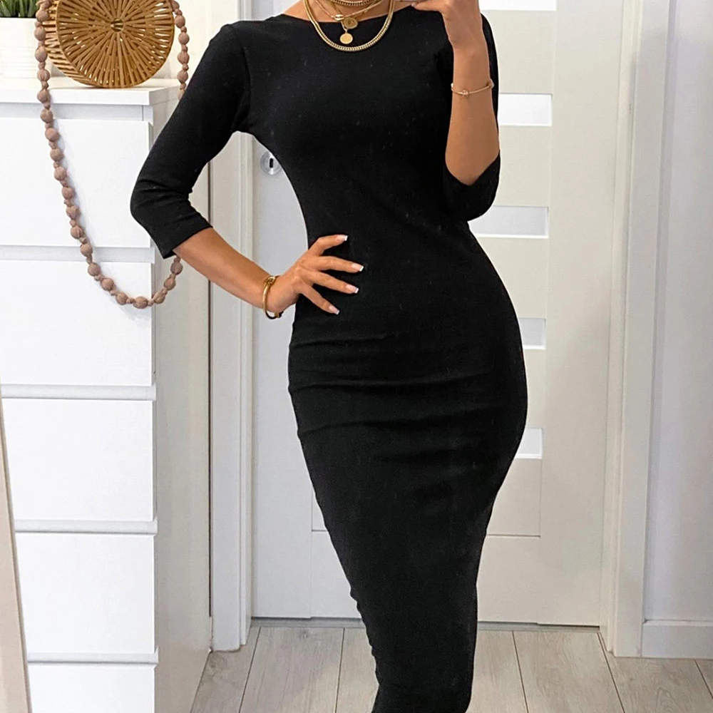 Women Dress Long Sleeve Round Neck Elastic Midi Dress Fashion Striped Solid Elegant Knit Long Dress Slim Fit Robe Mujer Vestidos
Women Dress Long Sleeve Round Neck Elastic Midi Dress Fashion Striped Solid Elegant Knit Long Dress Slim Fit Robe Mujer Vestidos