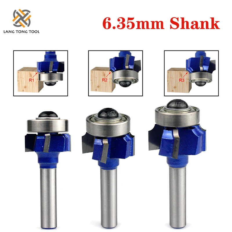 

LANG TONG TOOL 6.35mm Shank Z4 Corner Round Router Bit R1 R2 R3 Trim Edging Woodworking Mill Classical Cutter Bit for Wood LT096