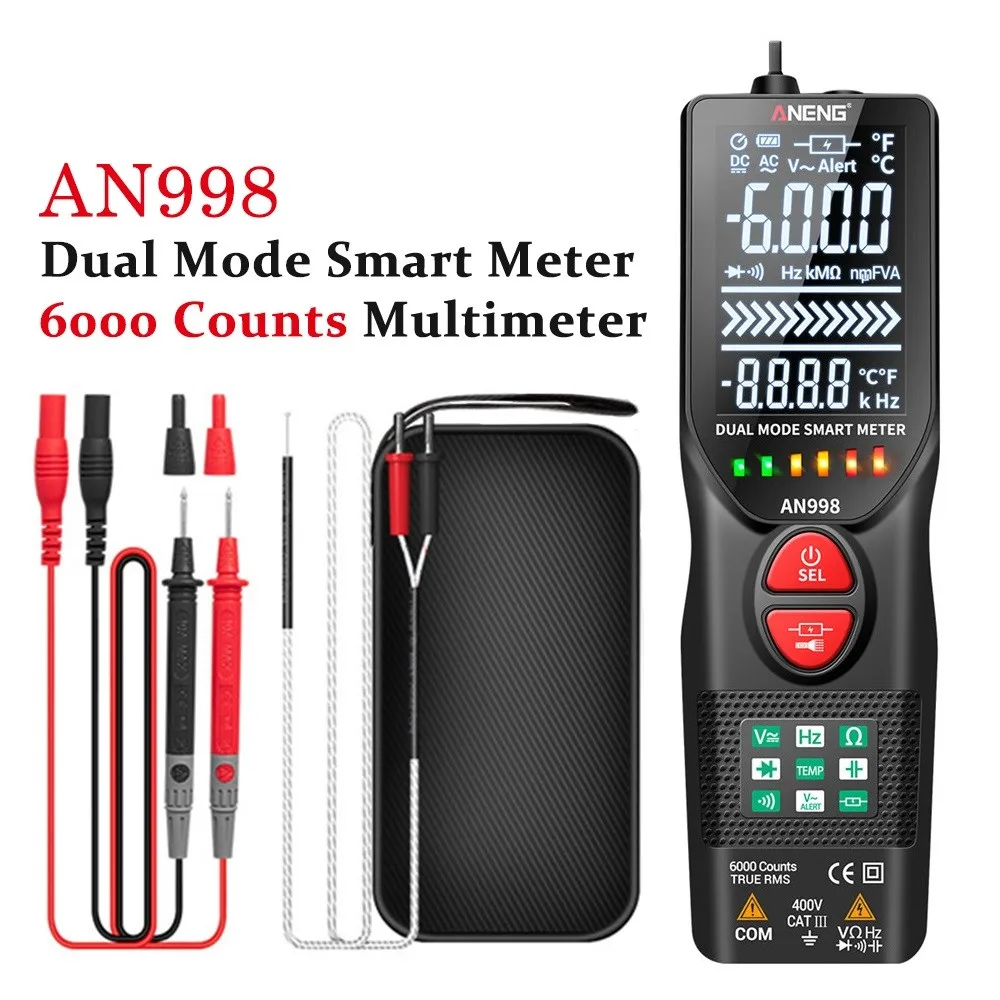 AN998 Automatic Digital 6000 Counts Professional Multimeter Eletric Auto Ranging AC/DC Voltmeter Temp Ohm Hz Detector Tool
AN998 Automatic Digital 6000 Counts Professional Multimeter Eletric Auto Ranging AC/DC Voltmeter Temp Ohm Hz Detector Tool
