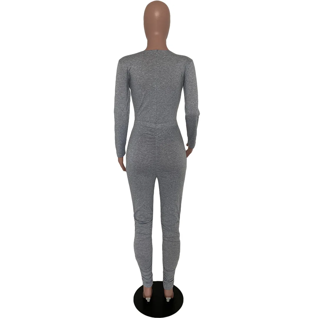 Sexy Bandage Ruched Pleated Stacked Jumpsuit Women Deep V Neck Long Sleeve Skinny Bodysuits Streetwear Solid Fitness Playsuits
Sexy Bandage Ruched Pleated Stacked Jumpsuit Women Deep V Neck Long Sleeve Skinny Bodysuits Streetwear Solid Fitness Playsuits