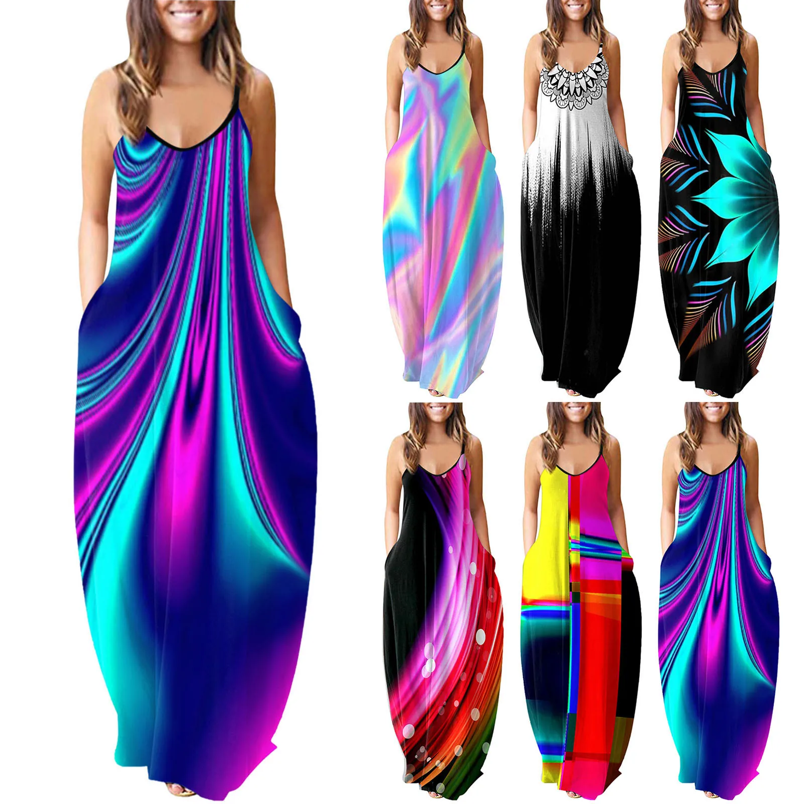 Gradient Color Dress Women Summer O-neck Flower Print Sleeveless Plus Size Pockets Dresses Vintage Bohemian Maxi Long Dress Robe
Gradient Color Dress Women Summer O-neck Flower Print Sleeveless Plus Size Pockets Dresses Vintage Bohemian Maxi Long Dress Robe