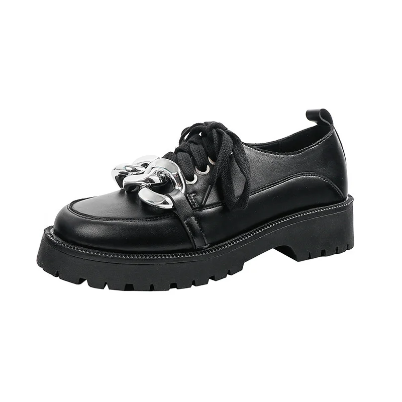 2021 Trend Women Punk Style Flat Platform Shoes Black Leather Chain Decoration Round Toe Thick Sole 5CM Heel Modern Ladies Shoe
2021 Trend Women Punk Style Flat Platform Shoes Black Leather Chain Decoration Round Toe Thick Sole 5CM Heel Modern Ladies Shoe
