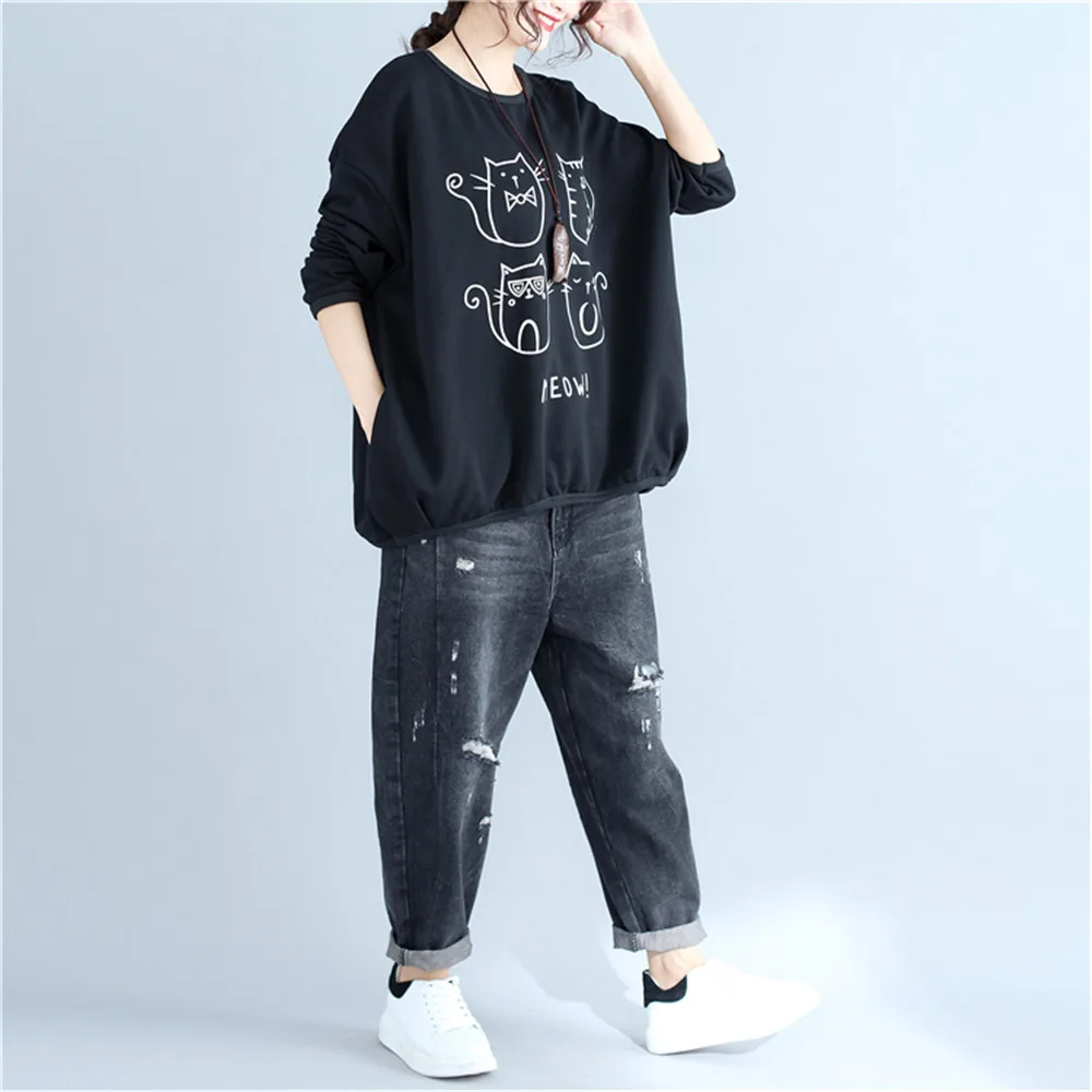 Women Spring Autumn Fashion Large Size Cat Cartoon Print Loose Sweatshirts Office Lady Long SLeeve Slim Fit Pullover Cotton Tops
Women Spring Autumn Fashion Large Size Cat Cartoon Print Loose Sweatshirts Office Lady Long SLeeve Slim Fit Pullover Cotton Tops
