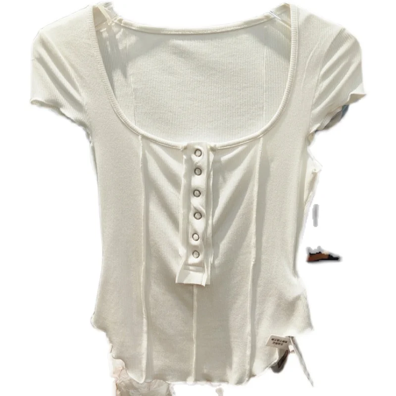 Summer Crop Top for Woman Low Round Neck Button Tees Girl Ladies Short Sleeve Slim Fit All-Match T-shirts 2021 Nancylim
Summer Crop Top for Woman Low Round Neck Button Tees Girl Ladies Short Sleeve Slim Fit All-Match T-shirts 2021 Nancylim