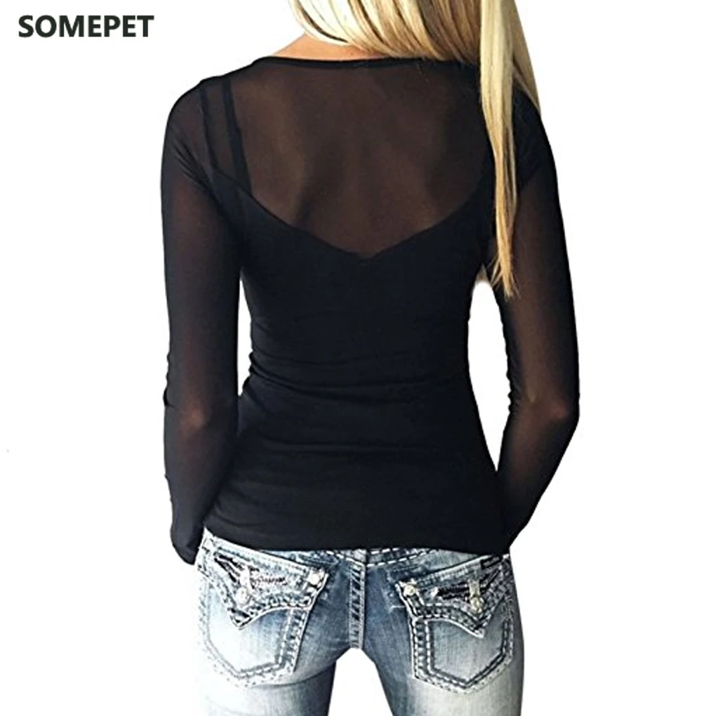 Women Sexy Black Mesh Sheer Patchwork Neck Clubwear Autumn Summer Top Blouse Pure Color Long Sleeve Tops Shirts
Women Sexy Black Mesh Sheer Patchwork Neck Clubwear Autumn Summer Top Blouse Pure Color Long Sleeve Tops Shirts