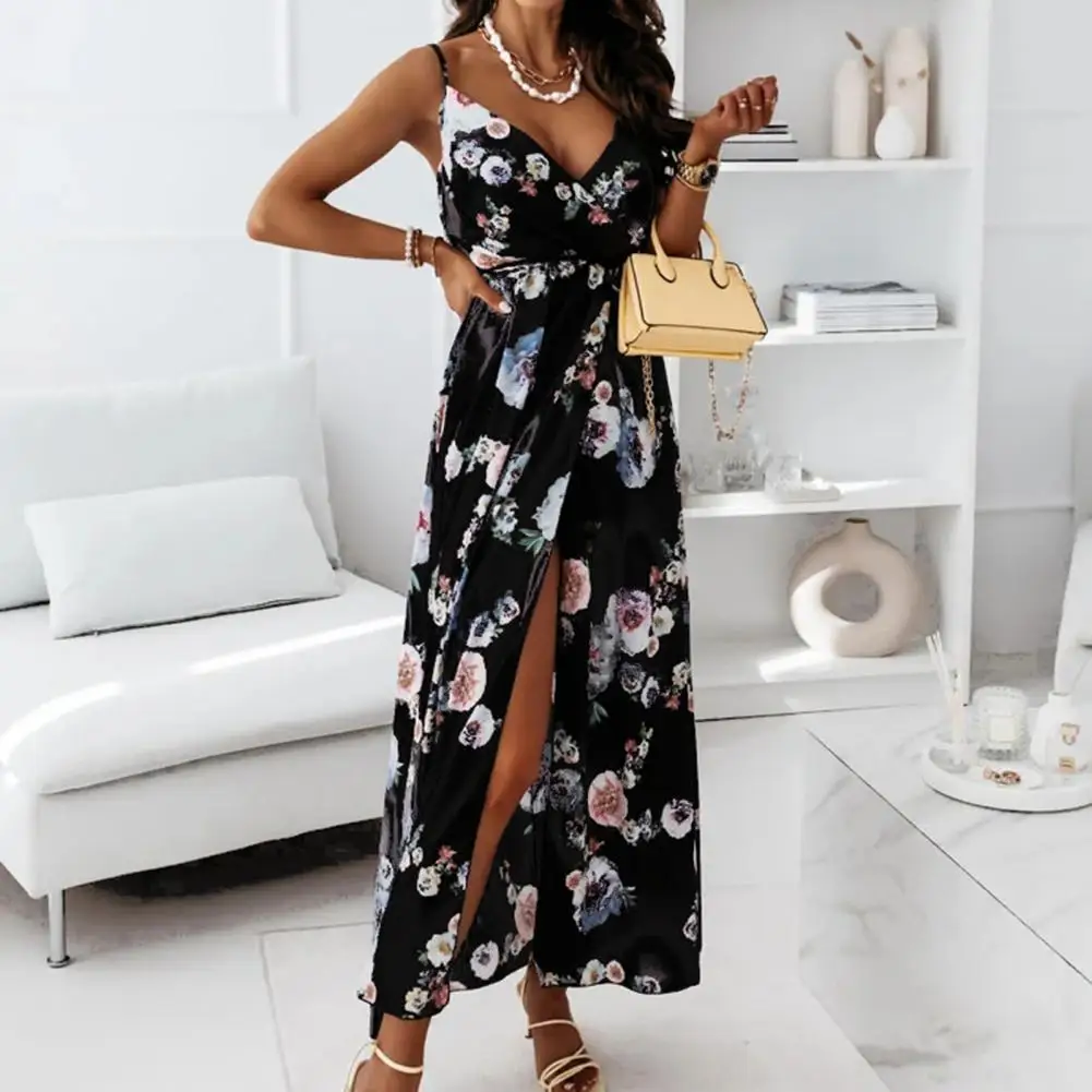 Elegant Dress Women Dress Elastic Waist Large Slit Hem Floral Print Fashion Sling Dresses V-Neck Backless Casual Dress Beachwear
Elegant Dress Women Dress Elastic Waist Large Slit Hem Floral Print Fashion Sling Dresses V-Neck Backless Casual Dress Beachwear
