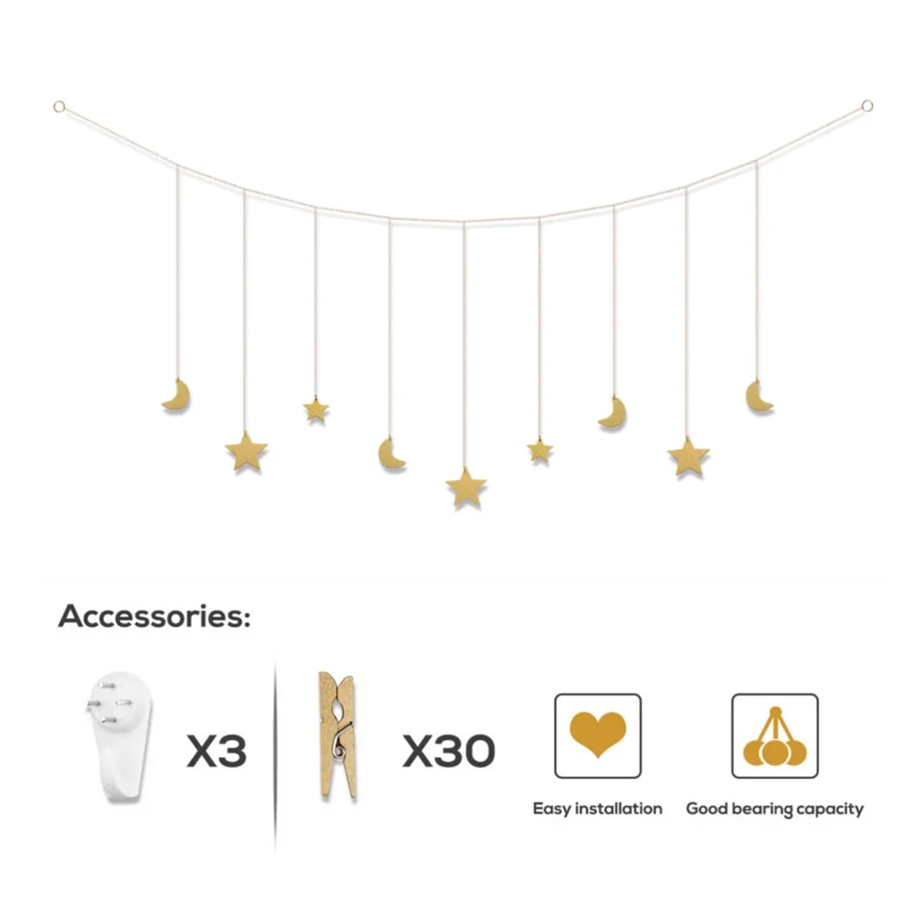 Hanging Photo Display Wood Stars Garland With Chains Picture Frame Collage With 30 Wood Clips Wall Art Decoration 
Hanging Photo Display Wood Stars Garland With Chains Picture Frame Collage With 30 Wood Clips Wall Art Decoration