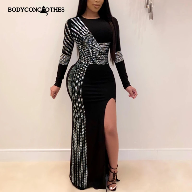 Bodyconclothes 2021 New Hot Drill Dress Diamond Dress Round Neck Split Skirt Long Sleeve Nightclub Dress Party Maxi Dress
Bodyconclothes 2021 New Hot Drill Dress Diamond Dress Round Neck Split Skirt Long Sleeve Nightclub Dress Party Maxi Dress