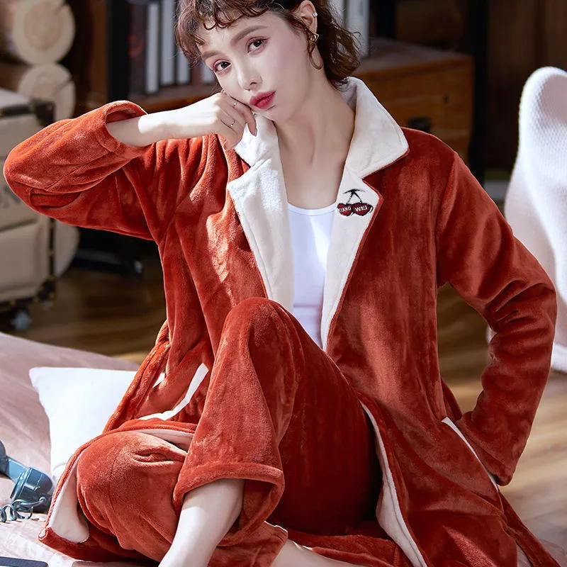 Coral Fleece Kimono Robe Gown Sleepwear Winter New Bathrobe Nightgown With Pants Female Nightwear Home Clothes Intimate Lingerie
Coral Fleece Kimono Robe Gown Sleepwear Winter New Bathrobe Nightgown With Pants Female Nightwear Home Clothes Intimate Lingerie