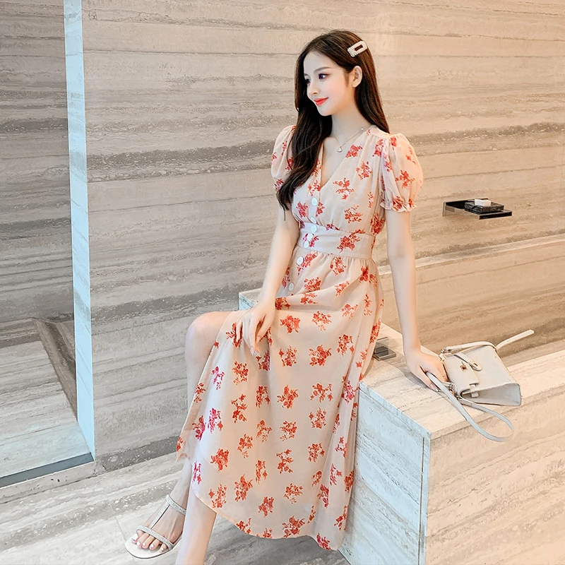 COIGARSAM Vintage Floral Print Women Long dress New Summer Chiffon V-Neck Dresses 8635
COIGARSAM Vintage Floral Print Women Long dress New Summer Chiffon V-Neck Dresses 8635
