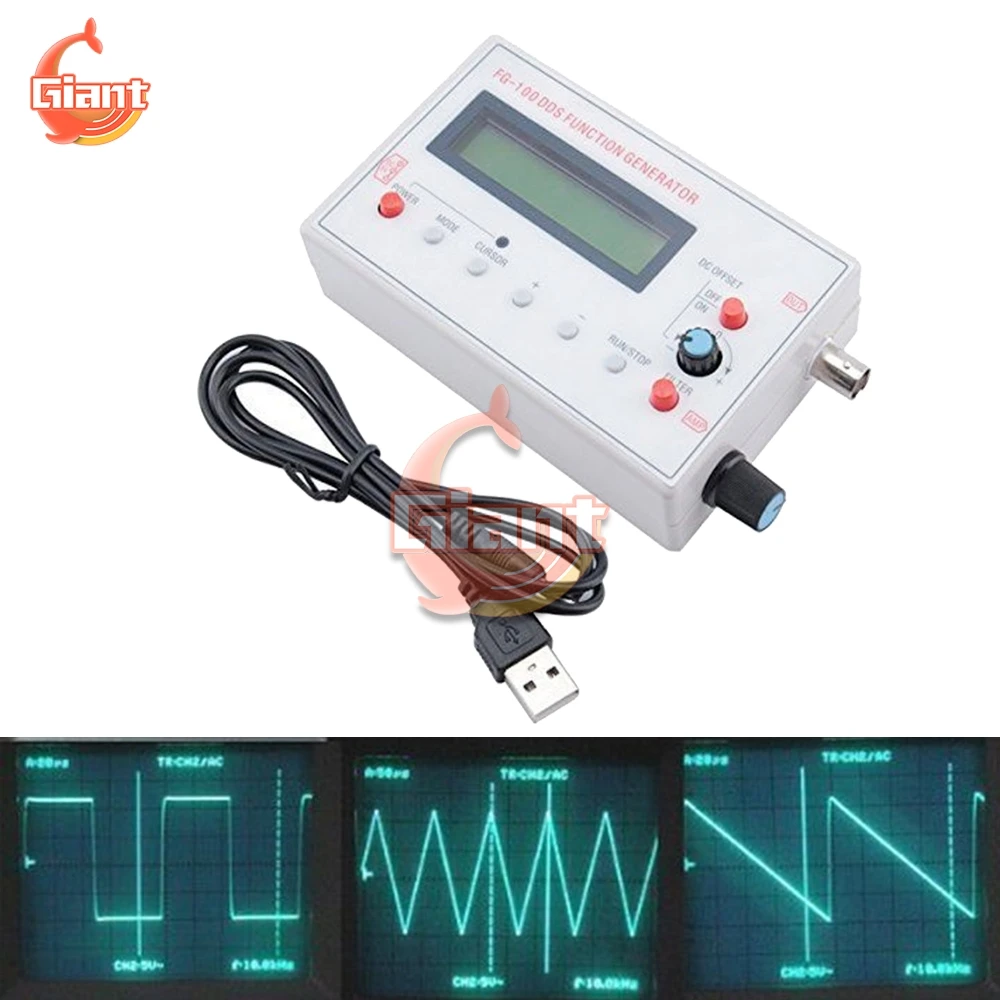 

DC3.7-10V FG-100 Signal Generator Module DDS Function Frequency Adjustable Counter Sine/Square/Triangle/Sawtooth Wave 1Hz-500KHz